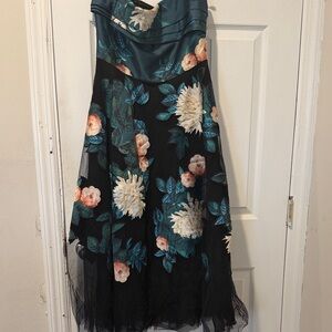 Sachin + Babi Strapless Black and Teal Floral Dress